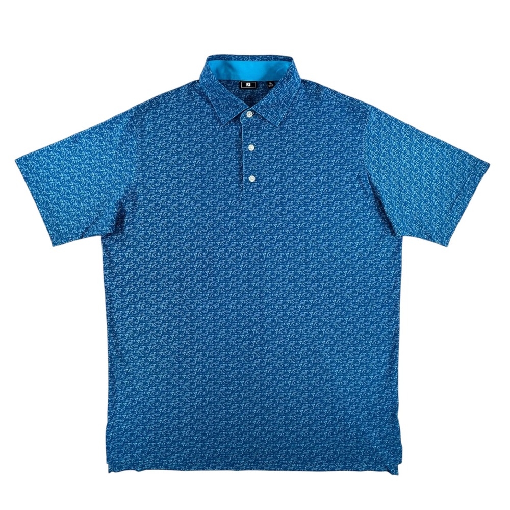 FootJoy Mens XL Blue Pins & Greens Print Lisle Golf Polo Shirt Short Sleeve